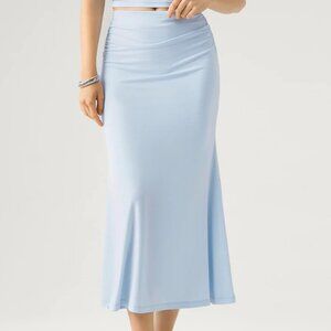 Eco-SkinKiss®2.0 Ruched Side Mermaid Maxi Skirt - Sky Glass